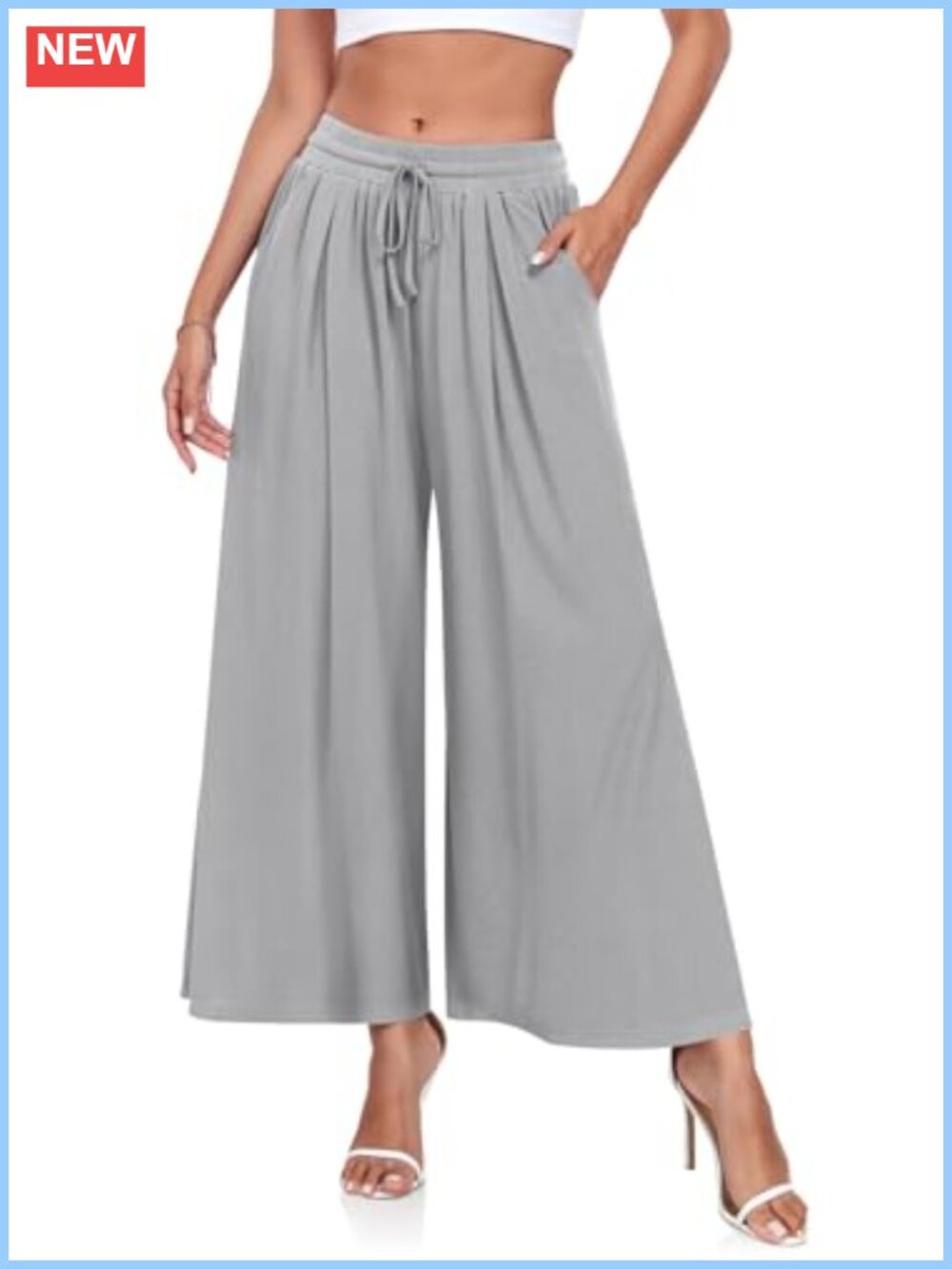 Wide Leg Palazzo Pants for Women, High Waist Casual Flowy Pants with Pockets